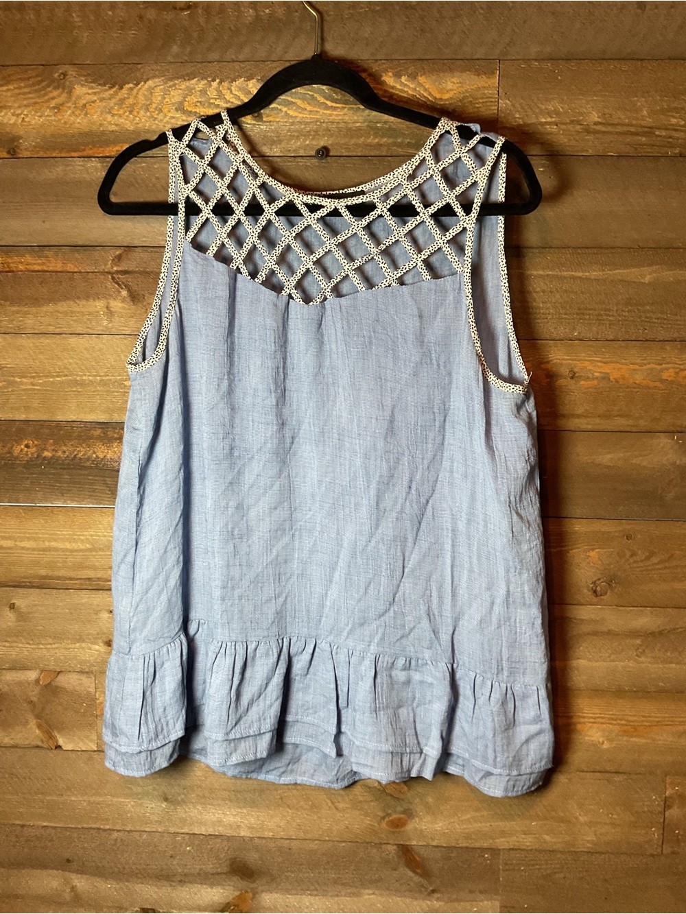 THML Womens Top Size Large Sleeveless Cage Front Peplum Blue Top
